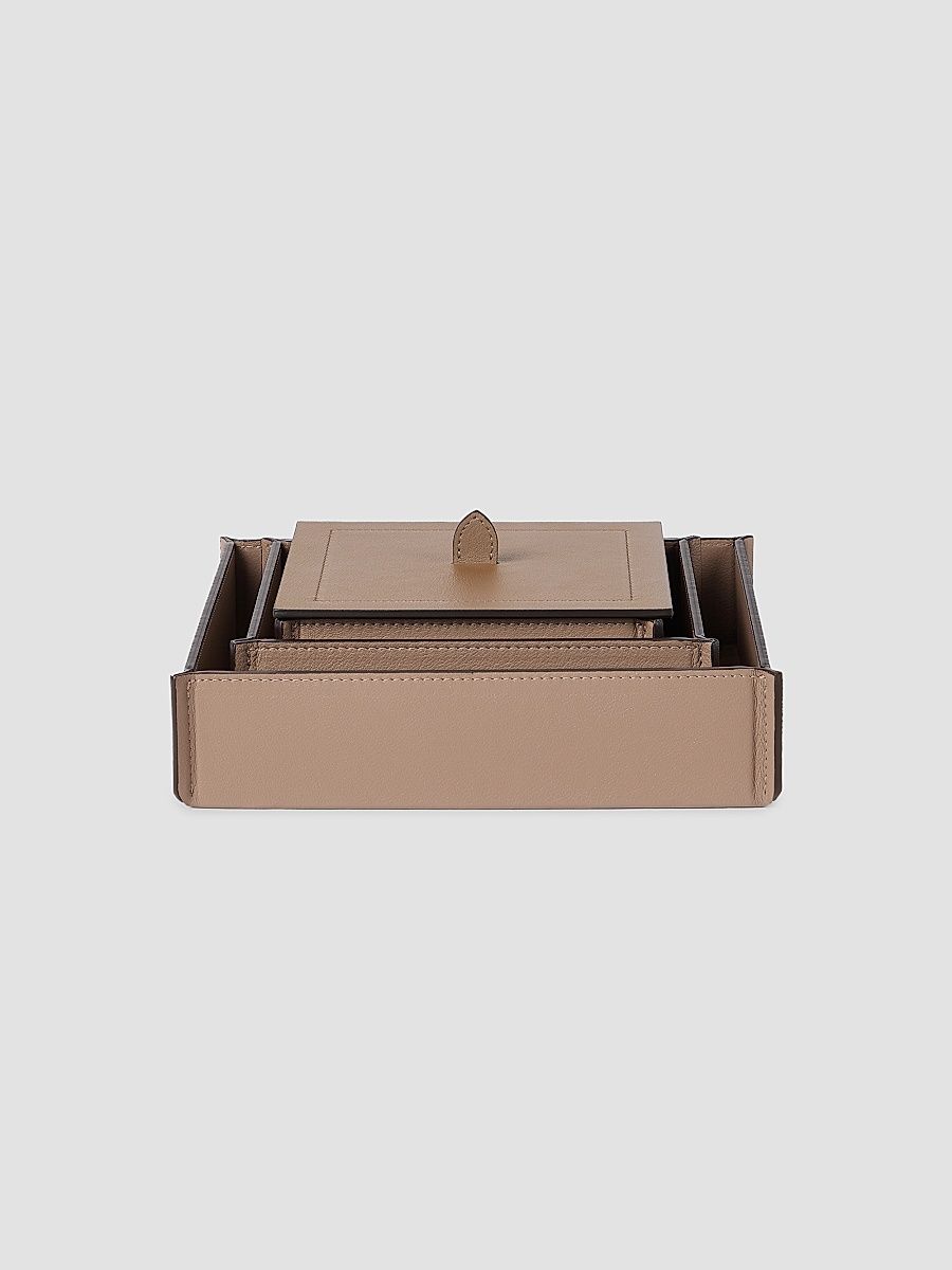Brunello Cucinelli Trio of Leather Organizer Boxes with Lids - Cigar