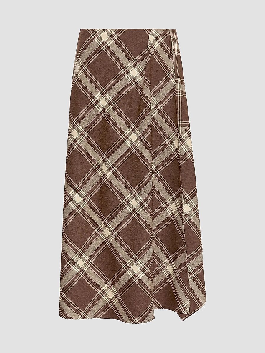 Women's Two Way Stretch Wool Twill Skirt - Brown - Size 14