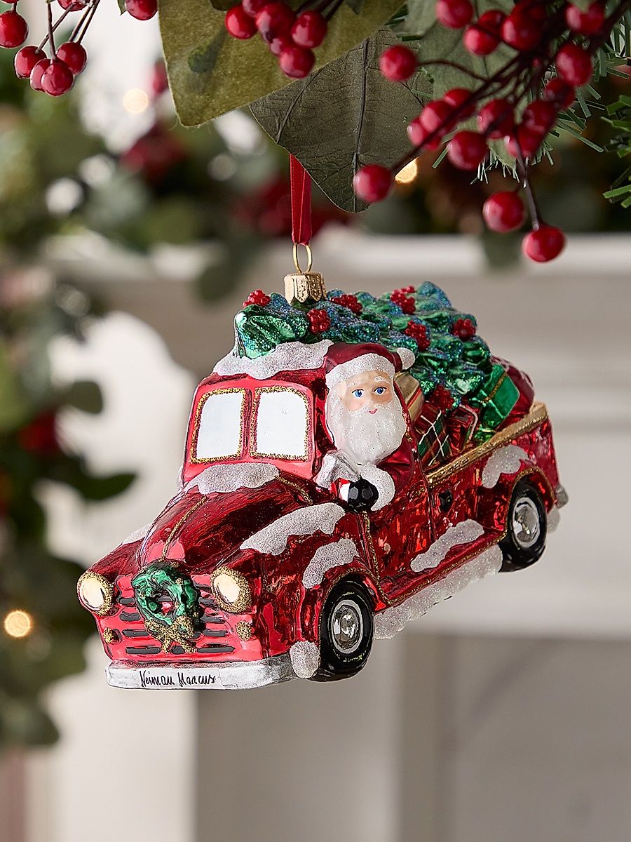 Santa Hitting The Road Glass Ornament