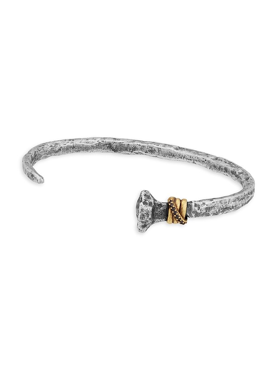 Men's Nails Two-Tone Sterling Silver, Brass & 0.05 TCW Black Diamond Cuff - Silver
