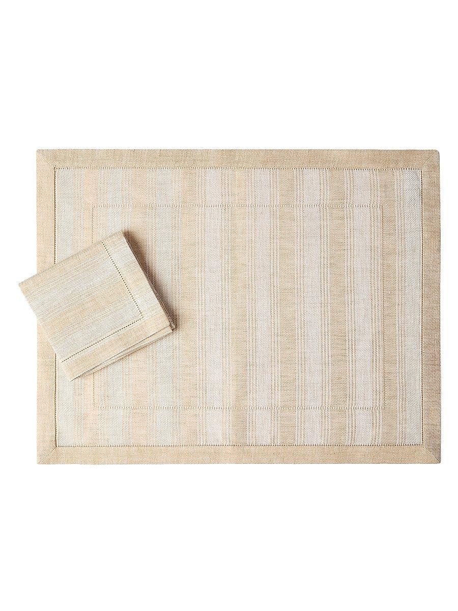 Placemat and Napkin Set in Striped Linen - Camel