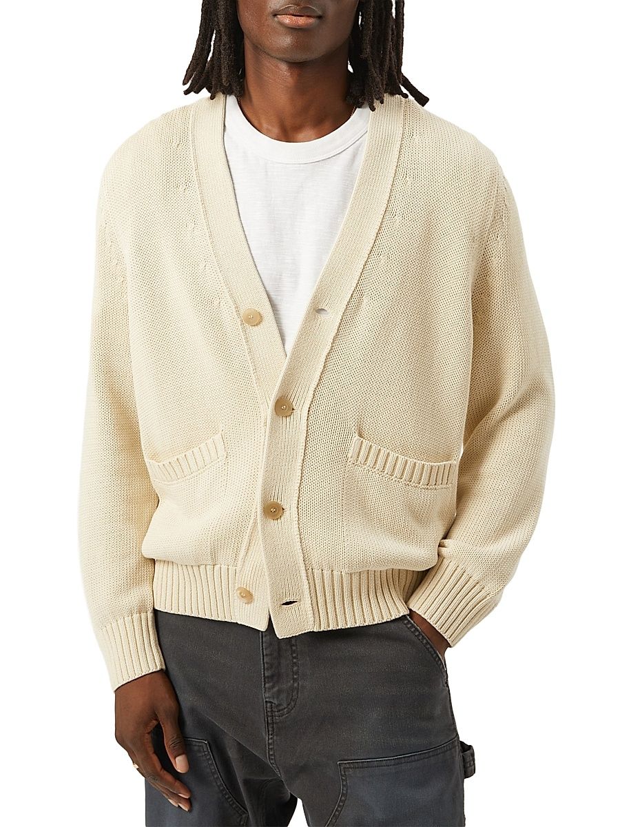 Men's Vintage Wash Cotton Cardigan - Natural - Size XL