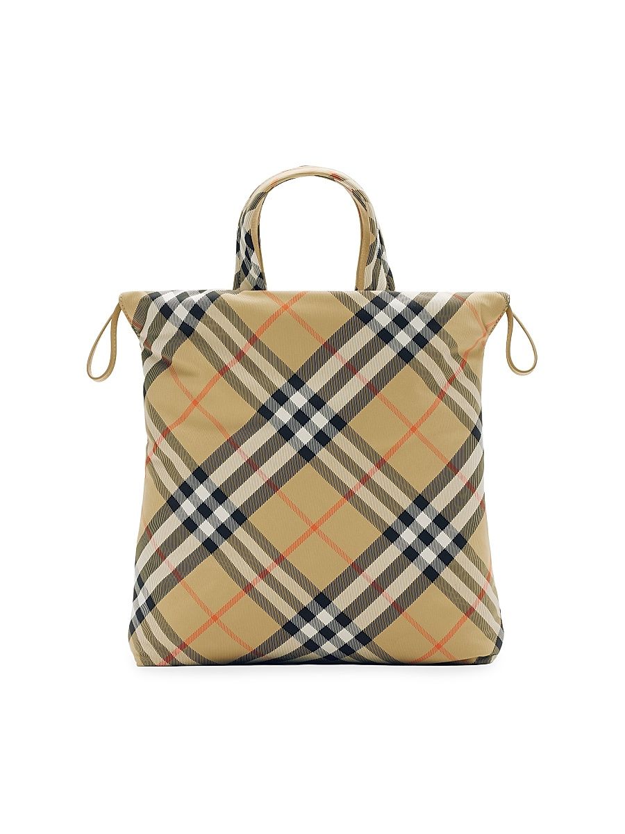 Kid's Drawstring Check Tote Bag - Sand Check