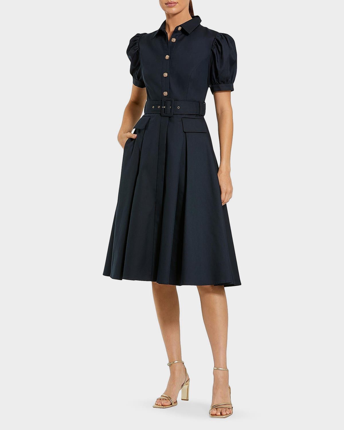 Cocktail Twill Belted Midi-Dress