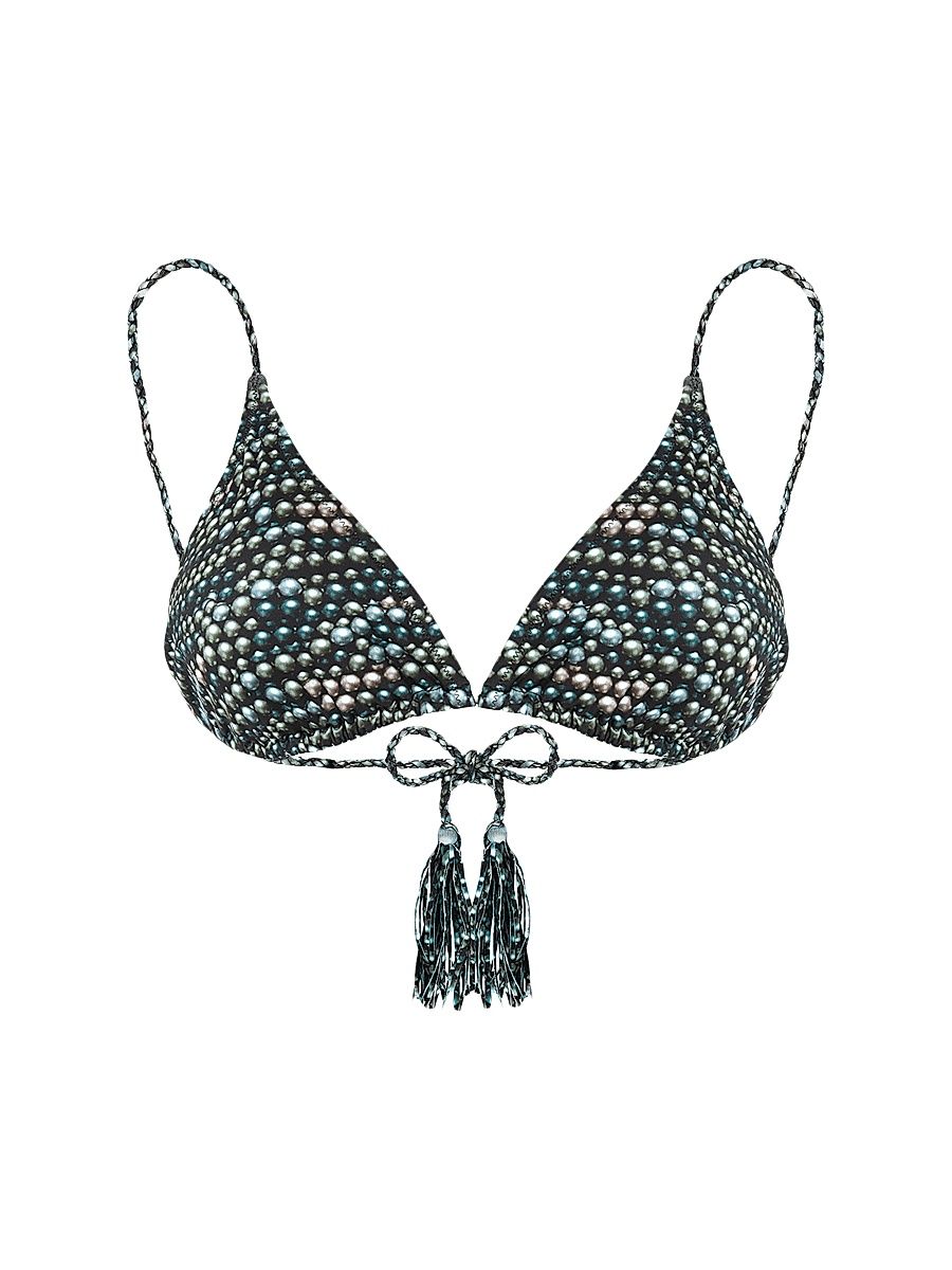 Women's Pearl Jersey Triangle Bikini Top - Black Noir - Size Medium