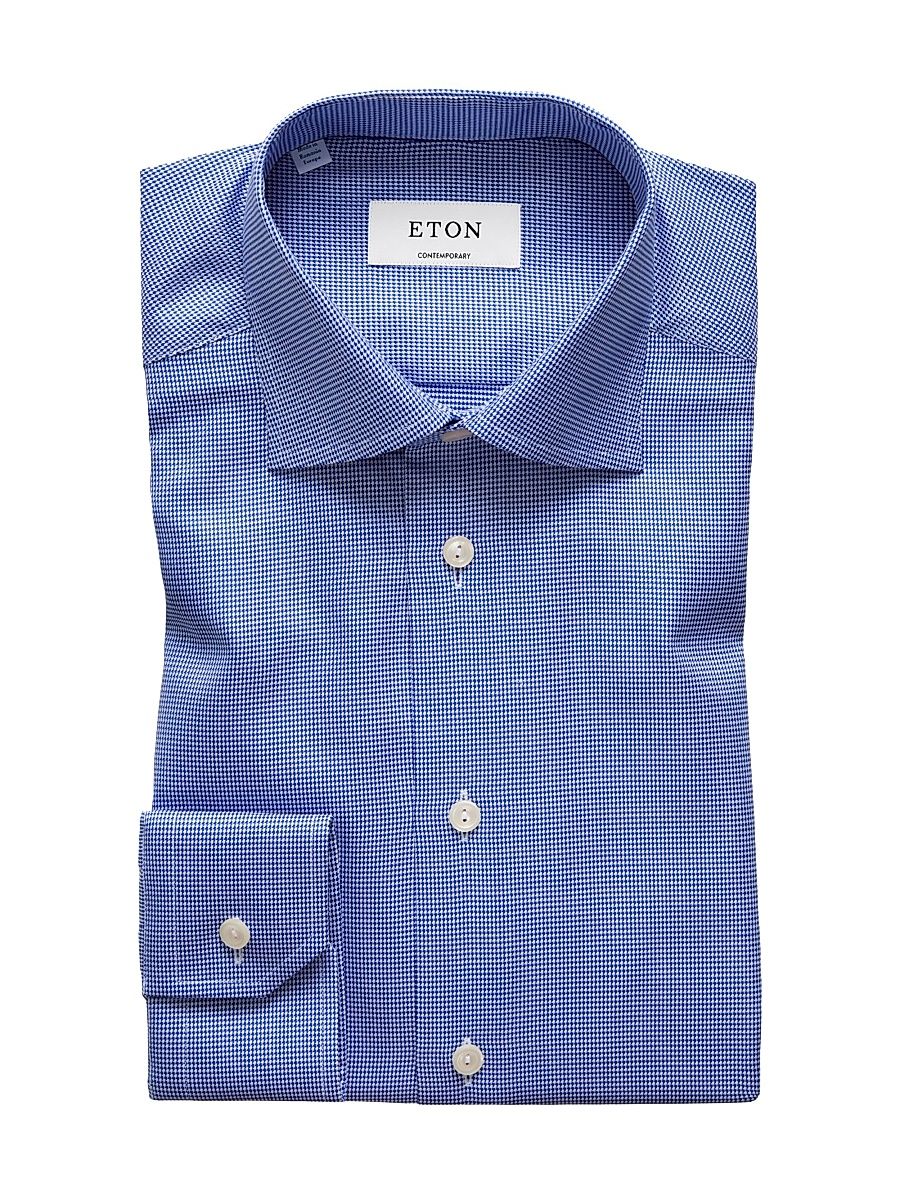 Men's Contemporary-Fit Houndstooth Dress Shirt - Blue - Size 16