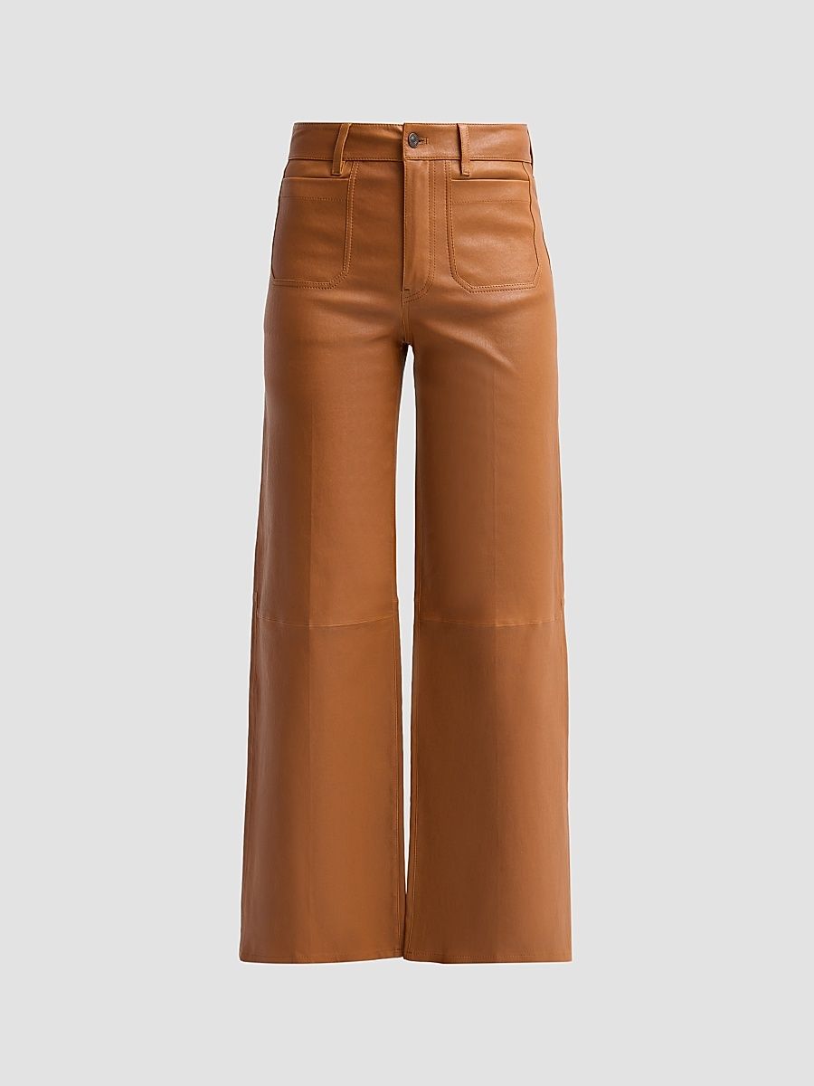 Women's The Modernist Leather Slim-Fit Palazzo Pants - Camel - Size 32