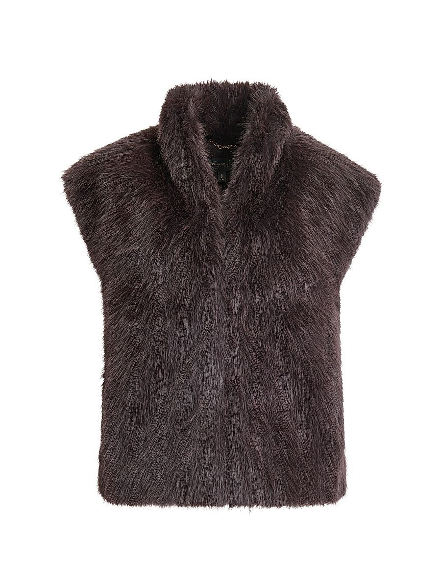 Women's Faux-Fur Vest - Chocolate Plum - Size Large