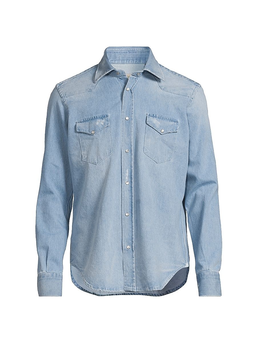 Men's Western Denim Shirt - Blue - Size XXL