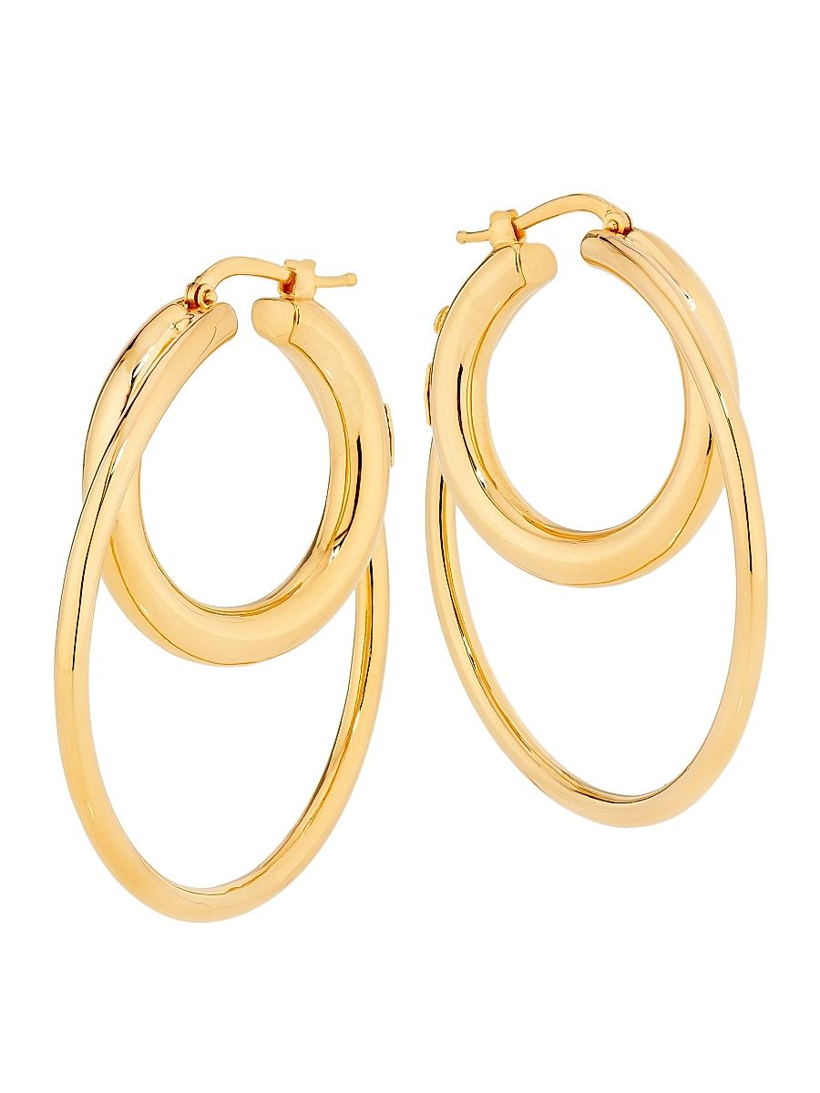 Women's 18K Yellow Gold Medium Double-Hoop Earrings - Yellow Gold