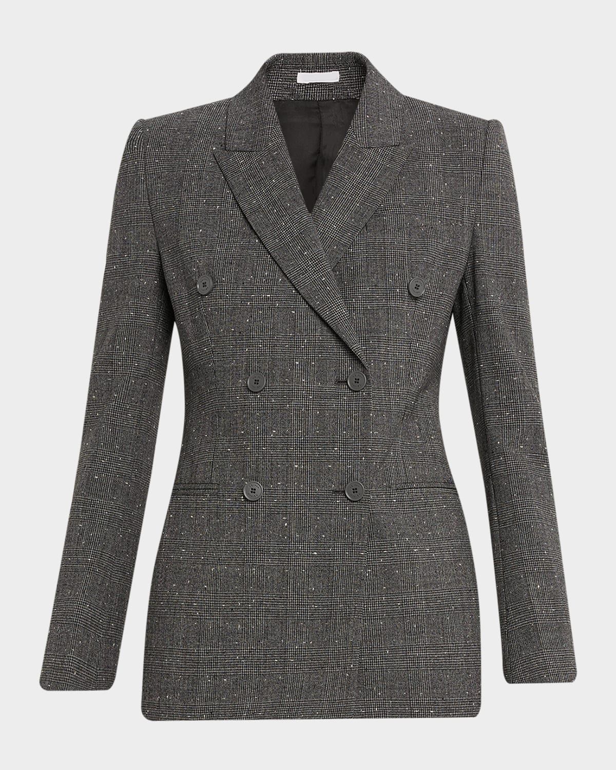 Double-Breasted Check Wool Tailored Jacket