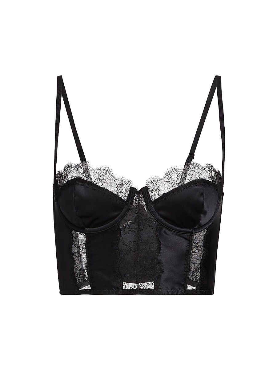 Women's Satin & Lace Longline Bra - Black - Size 36B