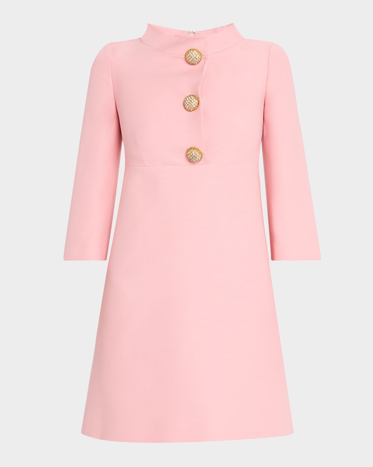 Funnel-Neck Crystal Button Mini Dress