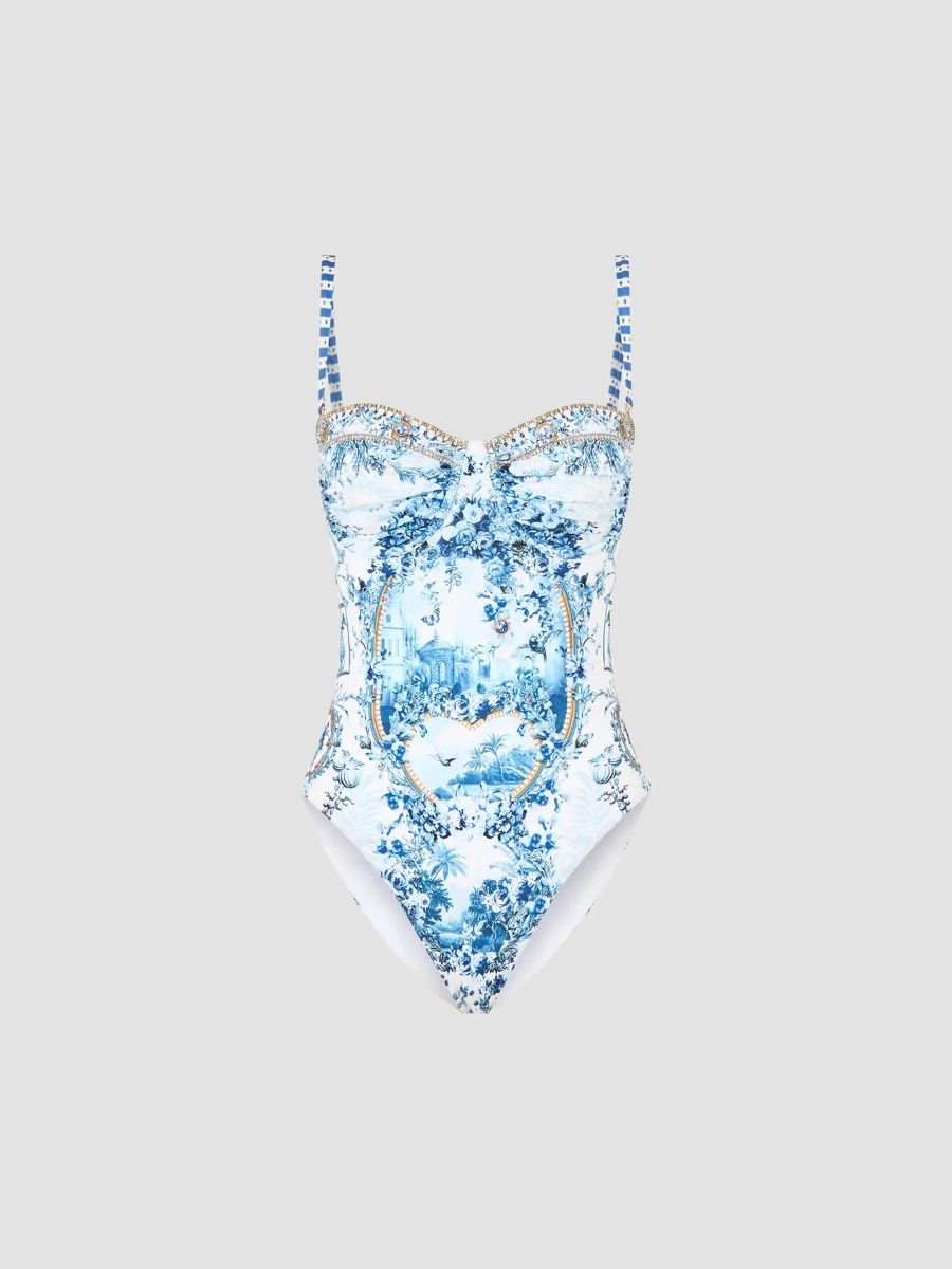 Camilla Women's Porcelain Parlour Ruched One-Piece Swimsuit - The Porcelain Parlour - Size XS