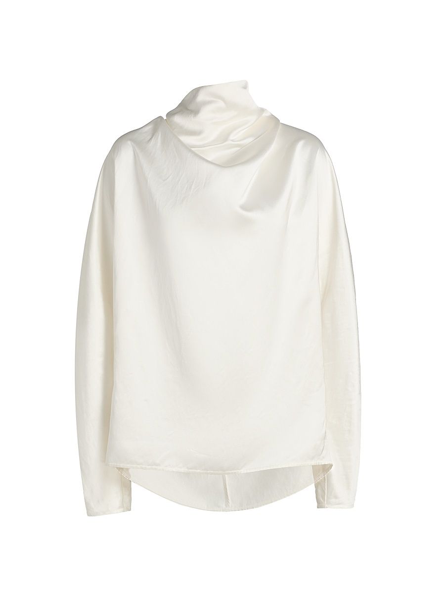 Women's Satin Cowl Neck Blouse - White - Size 0