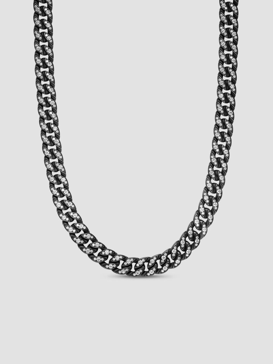 David Yurman Men's Curb Chain Necklace in Titanium - Diamond - Size 20