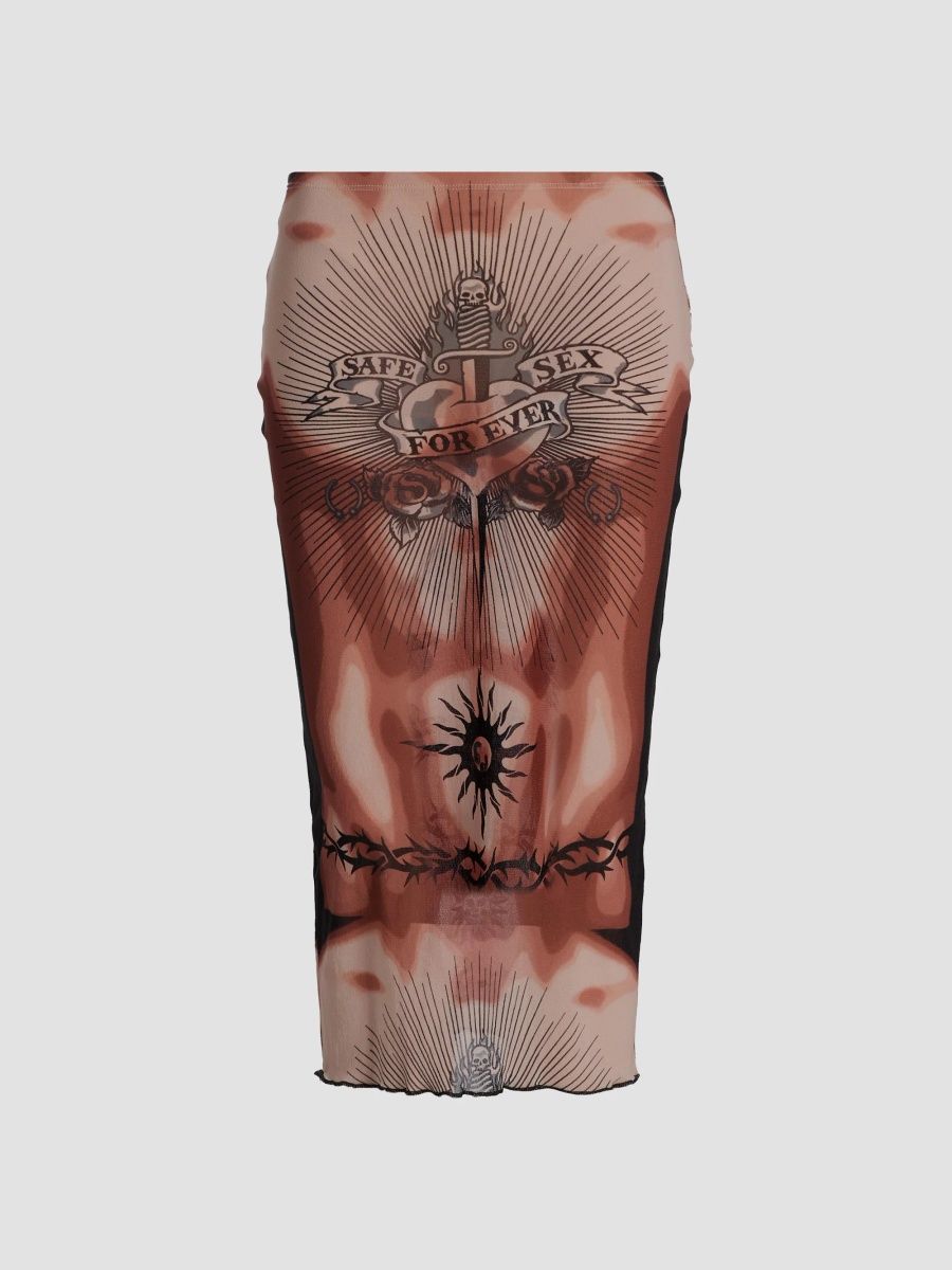 Jean Paul Gaultier Women's Printed Knit Midi-Skirt - Cream Brown Black - Size Small