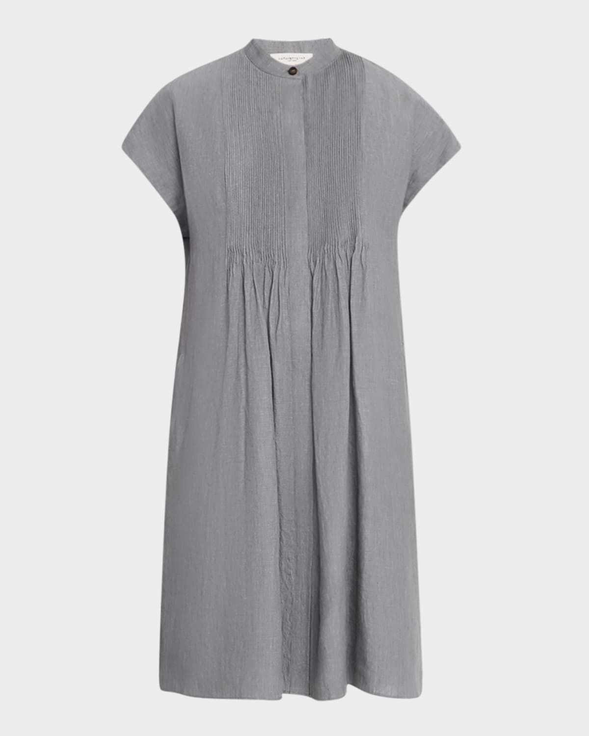 Ruched Pintuck Linen Dress
