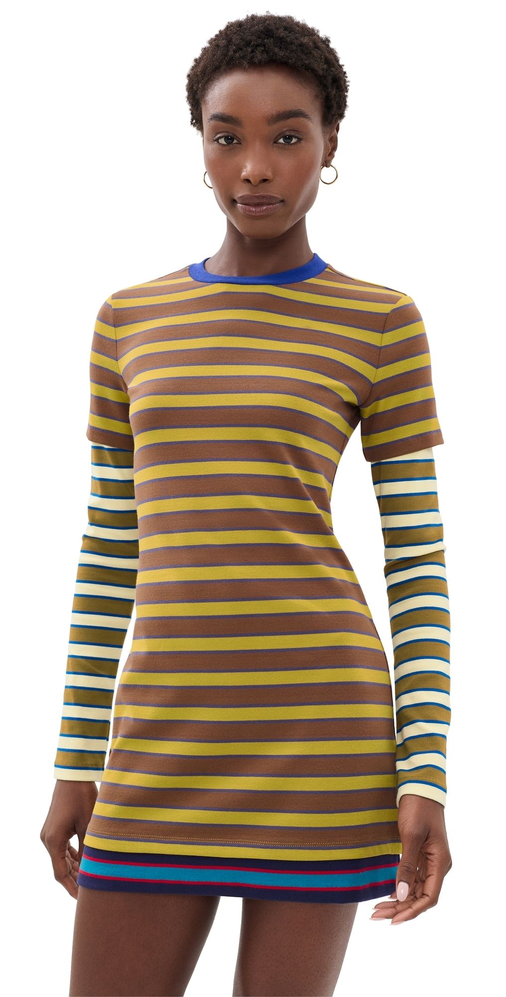 STAUD Dillon Mini Dress Cigar/Sonoma Stripe S