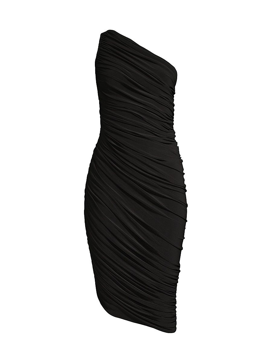 Women's Diana Ruched One-Shoulder Midi-Dress - Black - Size XS