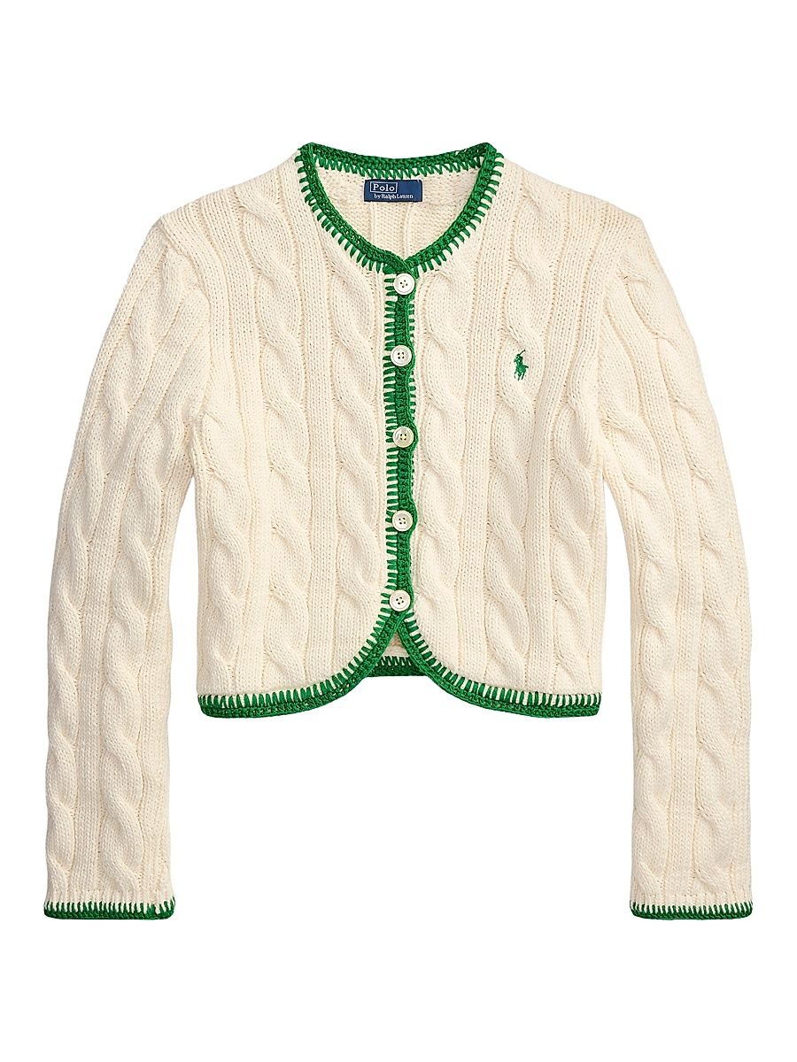 Women's Cable-Knit Stretch-Cotton Crop Cardigan - Cricket Cream - Size XS