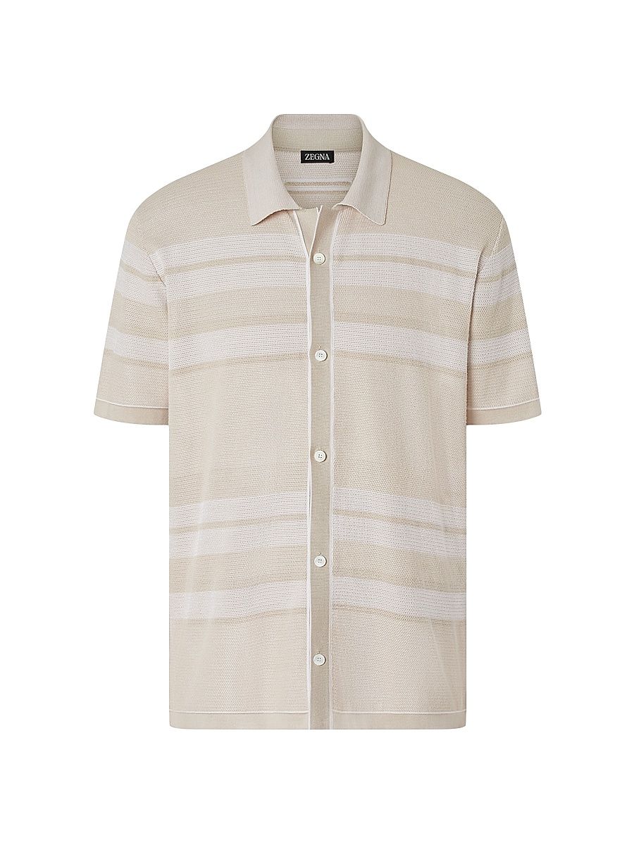 Men's Cotton and Silk Shirt - Ivory White - Size 46