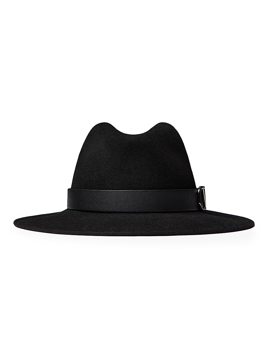Women's VLogo Signature Fur and Leather Fedora Hat - Black - Size Small
