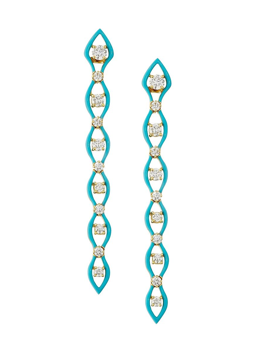 Women's Diamonds In Color 18K Yellow Gold, Diamond & Blue Ceramic Linear Earrings - Yellow Gold