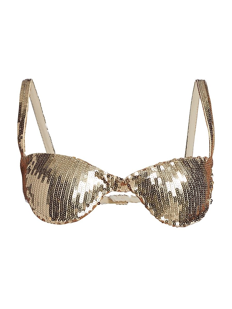 Women's Sequined Underwire Bra Top - Gold - Size XL
