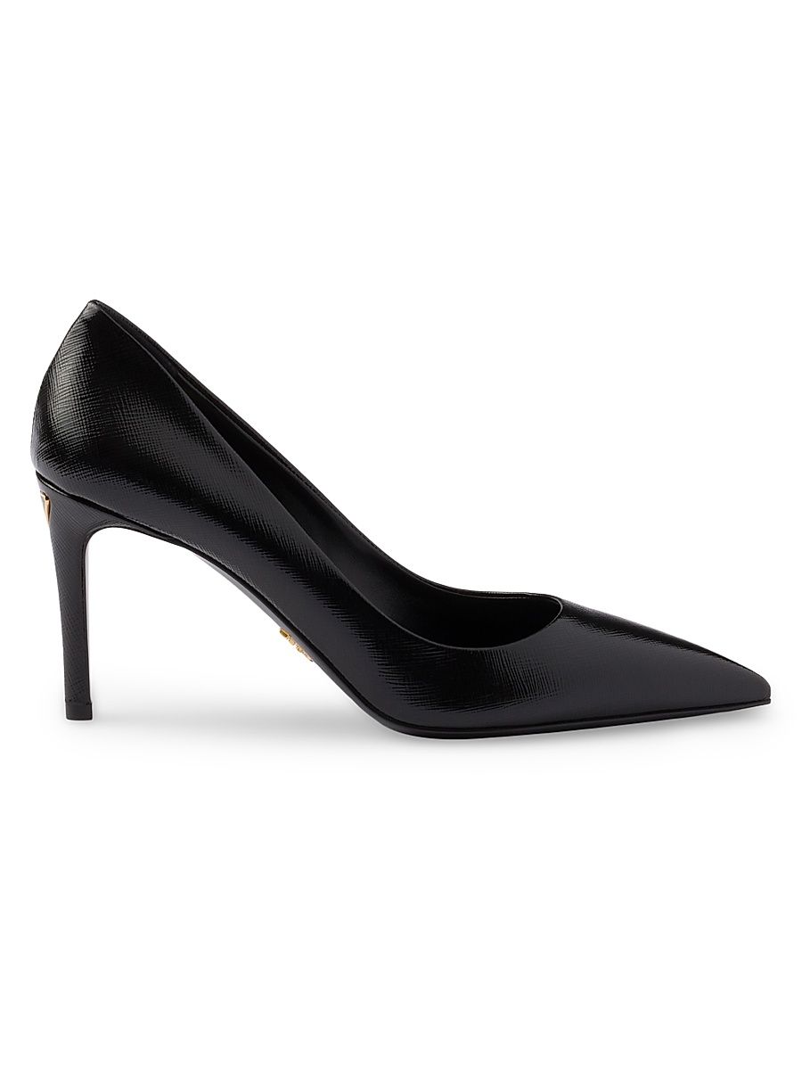 Women's Patent Saffiano 85MM Leather Pumps - Black - Size 4
