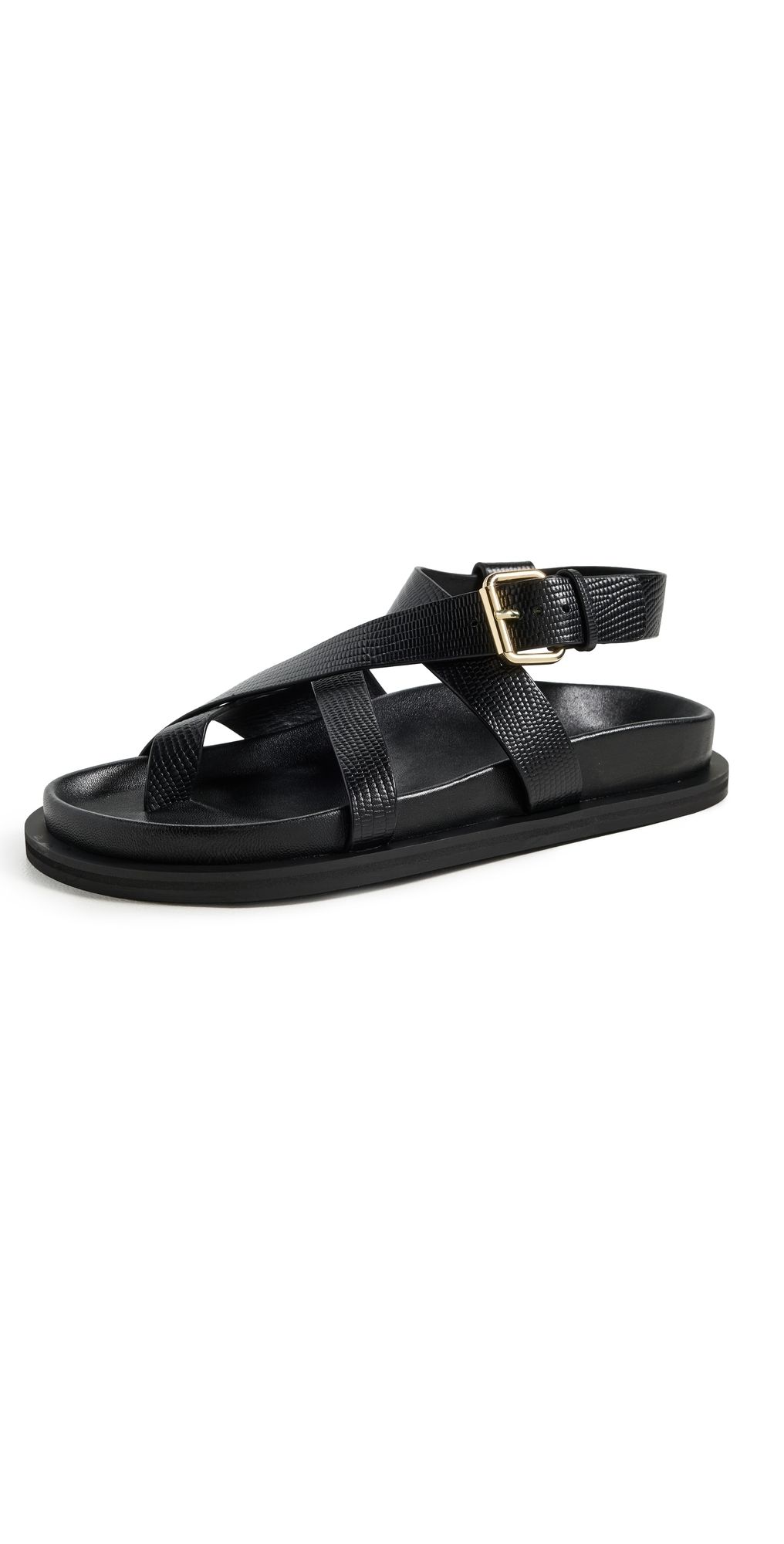 A. EMERY Elbert Sandals Black Embossed Lizard 37