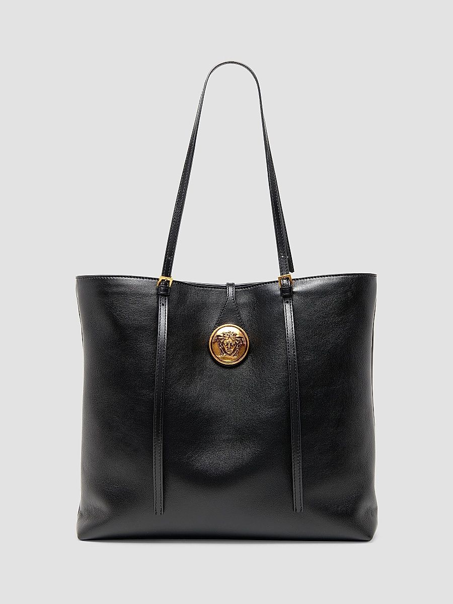 Women's Medusa Small Leather Tote Bag - Black Gold