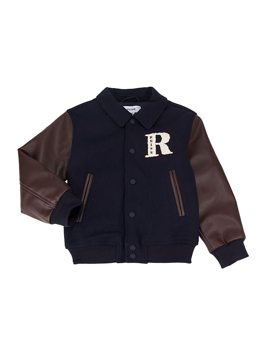 Little Boy's & Boy's Rison Wool-Blend Bomber Jacket - Navy And Brown - Size 10