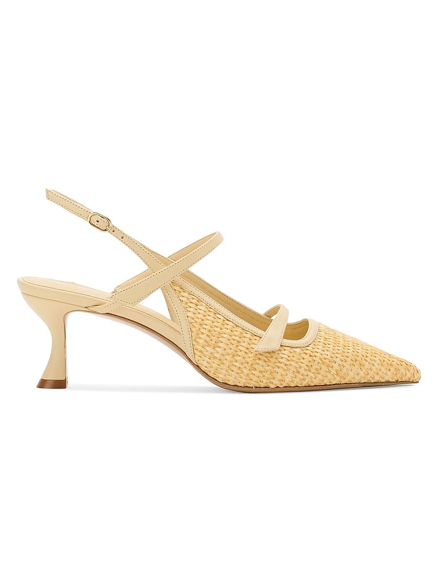 Women's Tita Flat 60MM Raffia Slingback Pumps - Creamy - Size 9