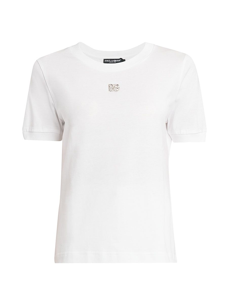 Women's Embellished DG Logo T-Shirt - Bianco Ottico - Size 6