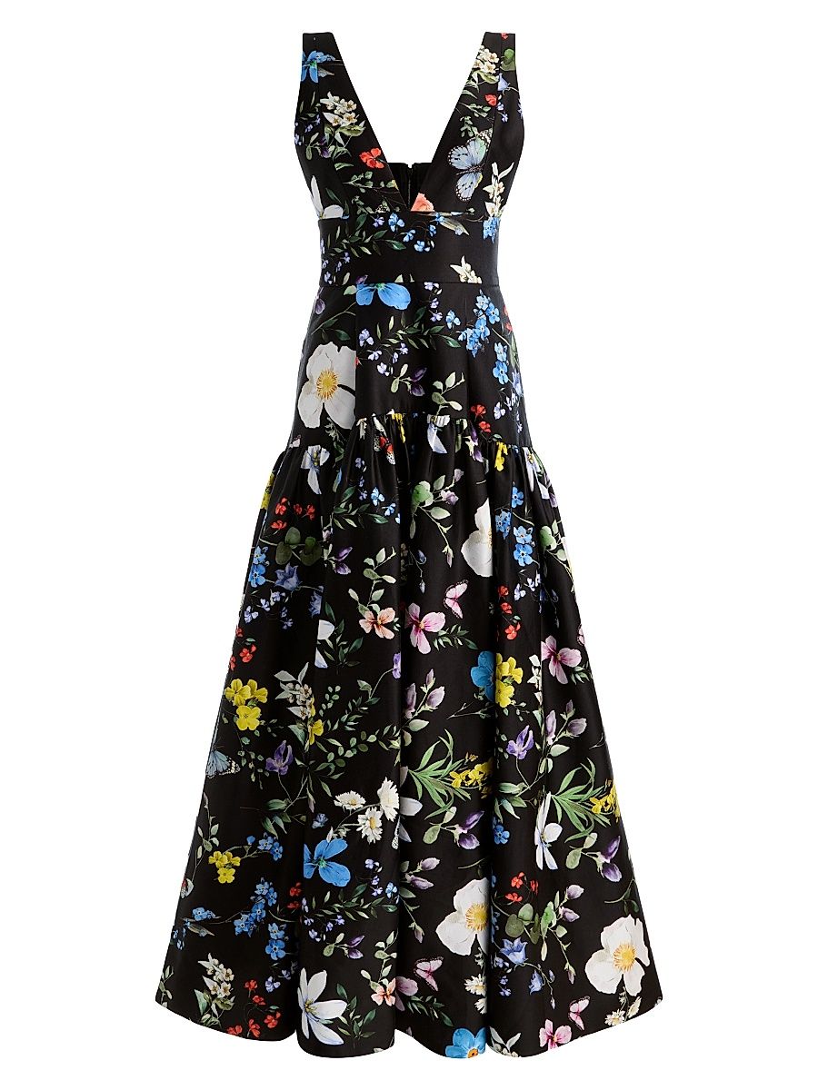 Women's Lila Floral Structured Fit & Flare Gown - Twisting Vines Black - Size 14