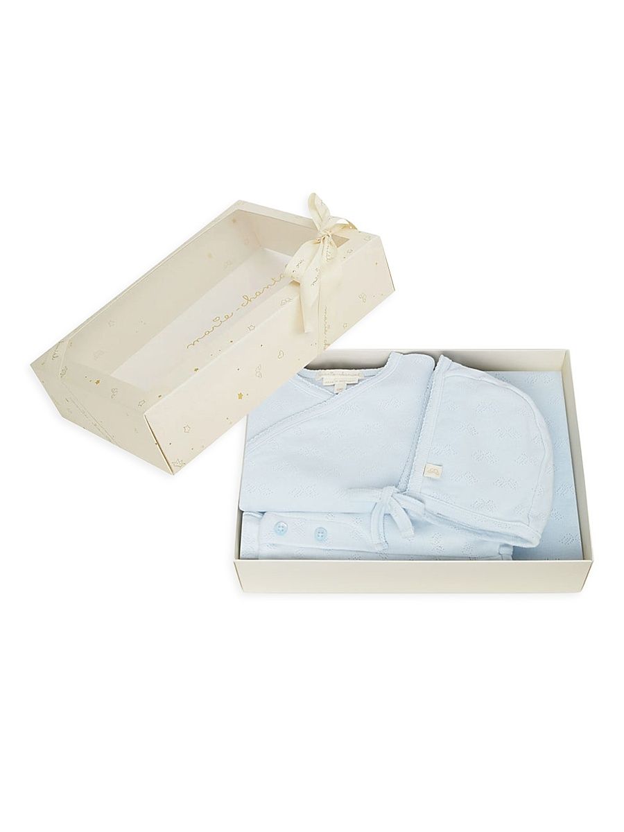 Baby Boy's Signature Andi Angel Wing Pointelle Bonnet, Bodysuit, Shorts & Blanket Gift Set - Blue - Size 6 Months