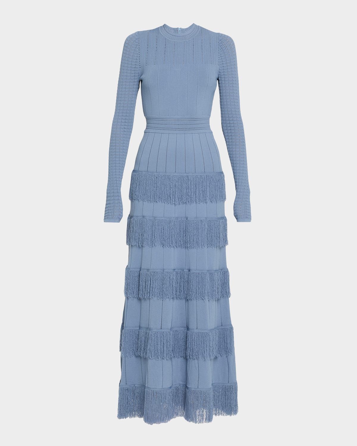 Tiered Fringe Long-Sleeve Maxi Dress