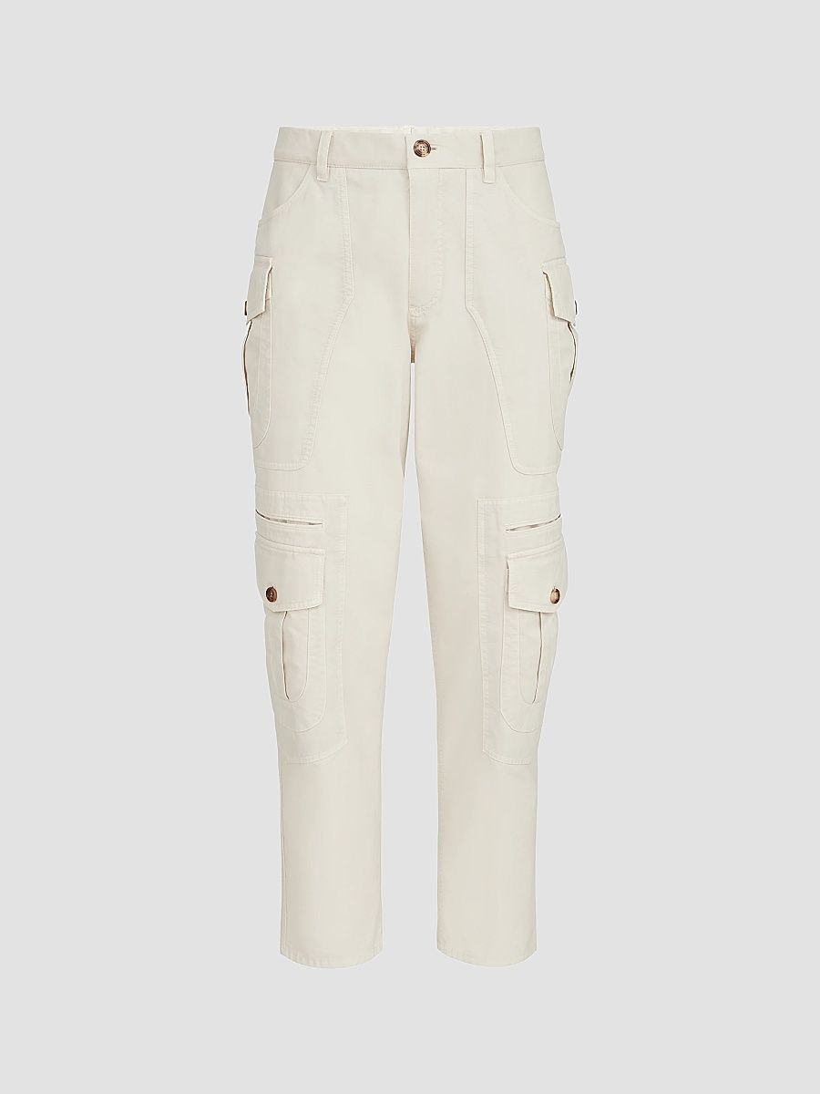 Men's Peached Cotton Gabardine Explorer Trousers - White - Size 48