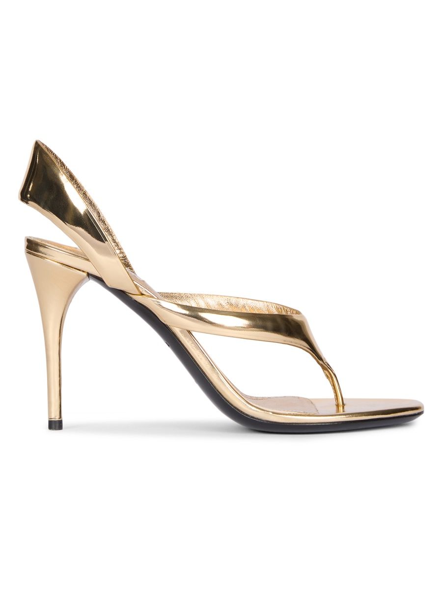 ALAÏA Women's Tong 90MM Metallic Leather Sandals - Platine - Size 7