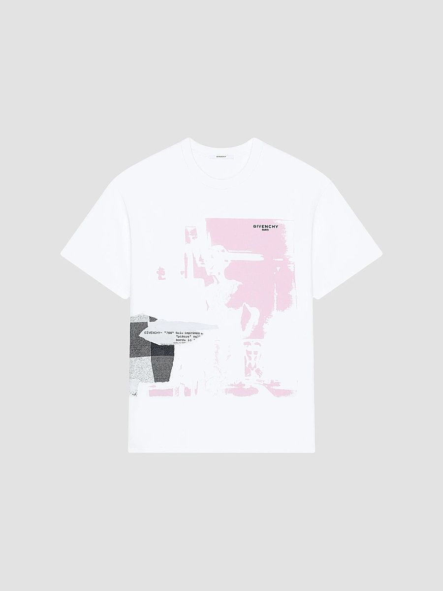 Givenchy Men's T-Shirt in Cotton with Ripped Paper Print - White - Size XXL