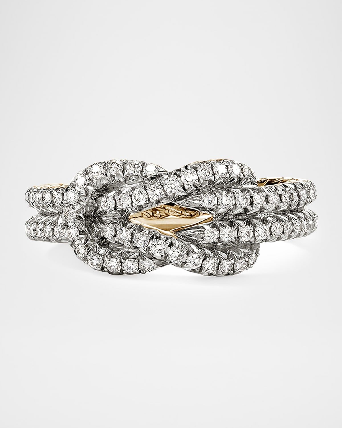 14K Yellow Gold Diamond Pave Love Knot Ring