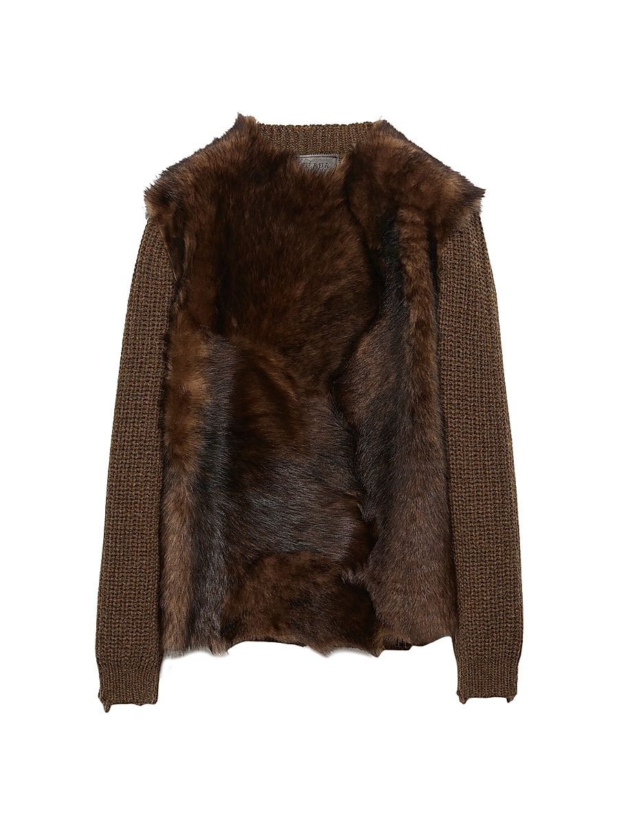 Men's Wool and Shearling Sweater - Brown - Size 34