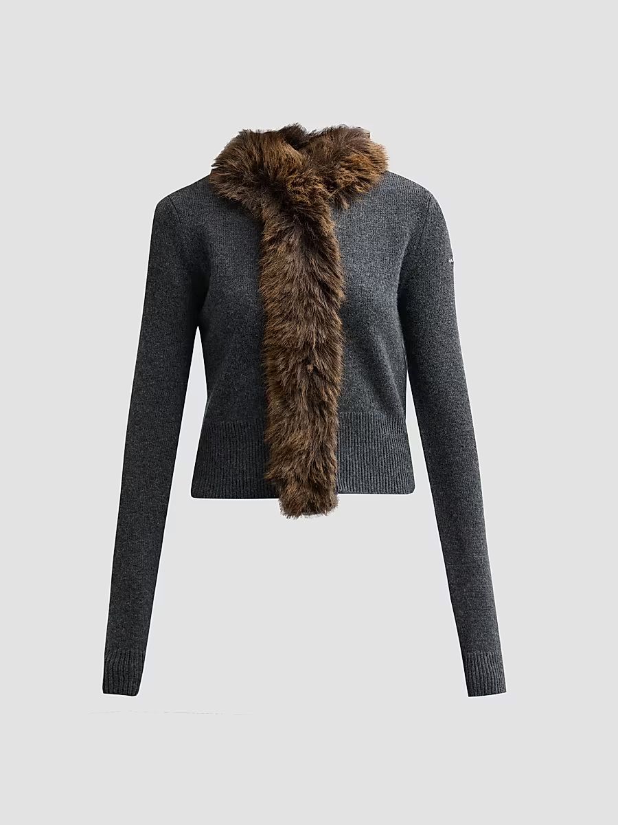 Women's Faux Fur Lined Cardigan - Charcoal - Size XS