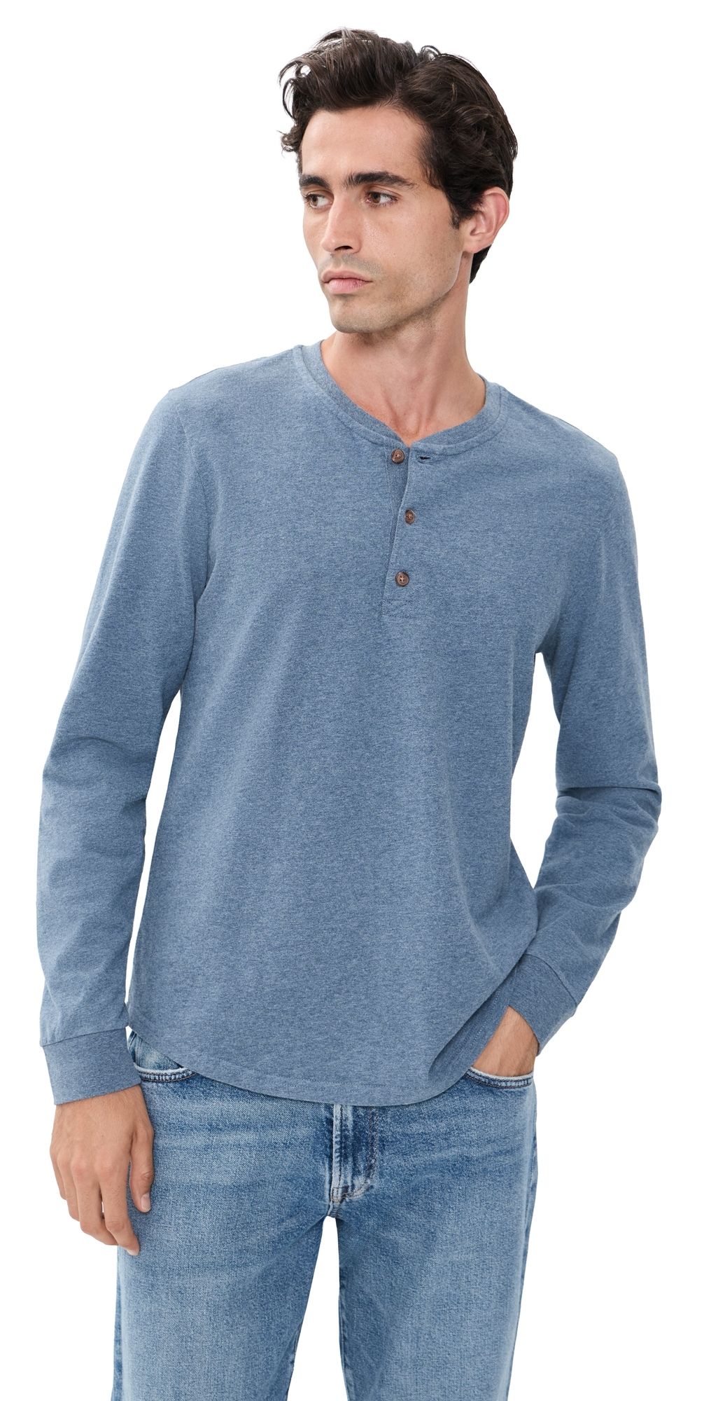 Marine Layer Luxe 250 Henley Tee Collegiate Blue L