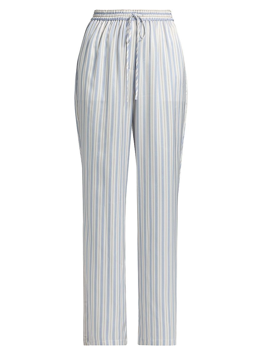 Women's Aurely Striped Satin Wide-Leg Pants - Lisbon Blue Stripe - Size Large
