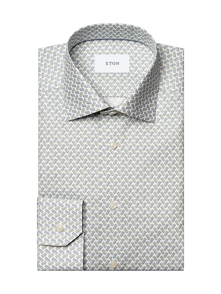 Men's Contemporary-Fit Twill Pineapple Dress Shirt - Mid Blue - Size 15