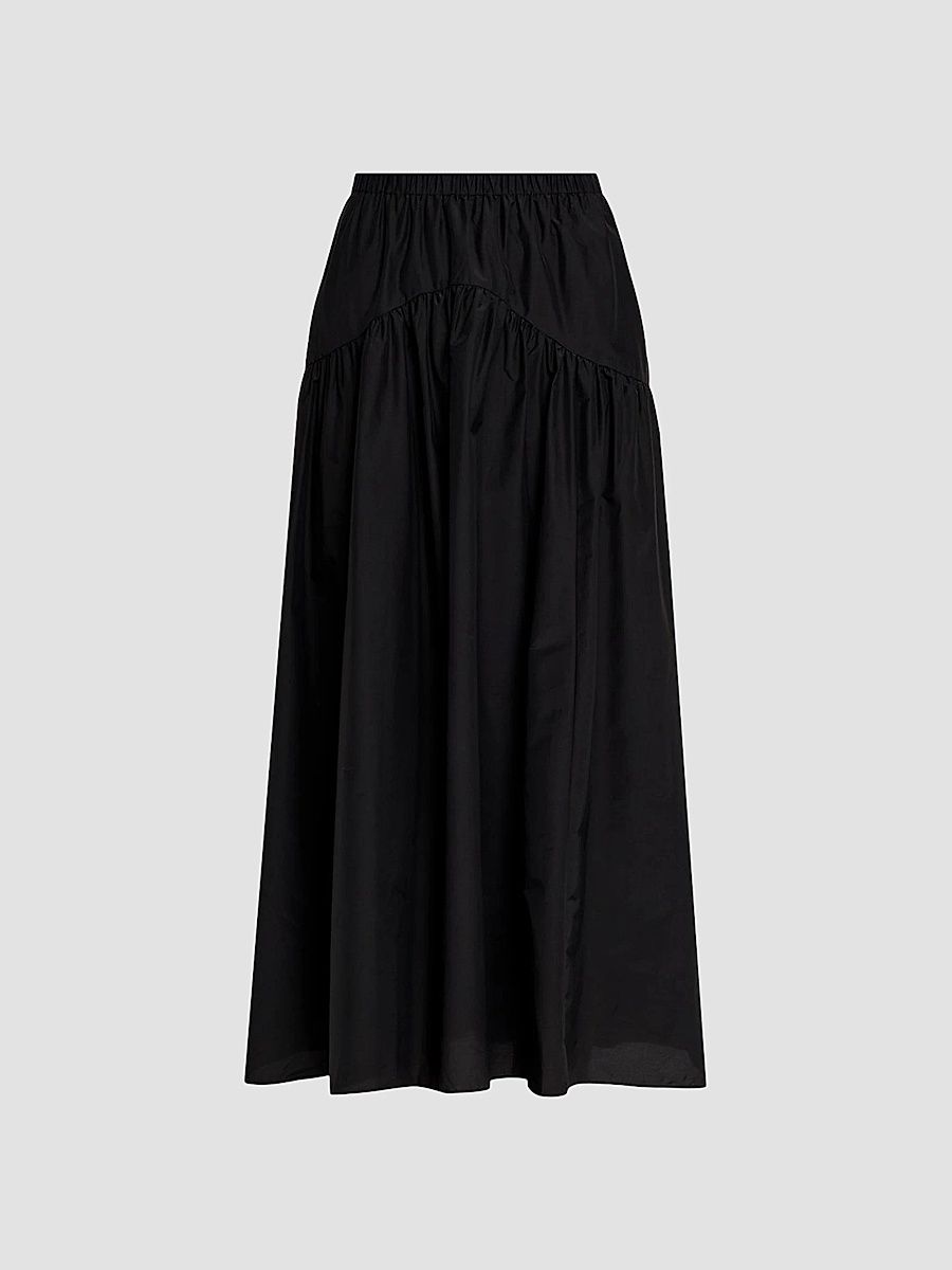 Women's Yoke Cotton-Blend Midi Skirt - Black - Size XL