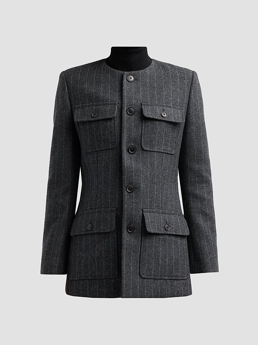 Nili Lotan Women's Jenette Pinstripe Wool Jacket - Charcoal Pinstripe - Size 12