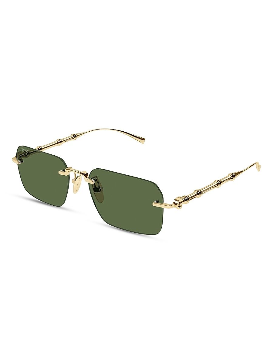Men's Bamboo Metal 56MM Square Sunglasses - Gold Green